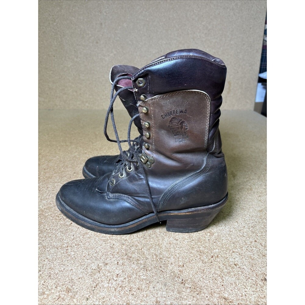 Men's Vintage Chippewa Kiltie Packer Boots Leather Brown - 10 D